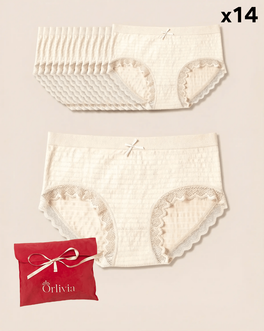 Lot de 14 Culottes Antibactériennes - Beige - XS (34 - 36) Orlivia