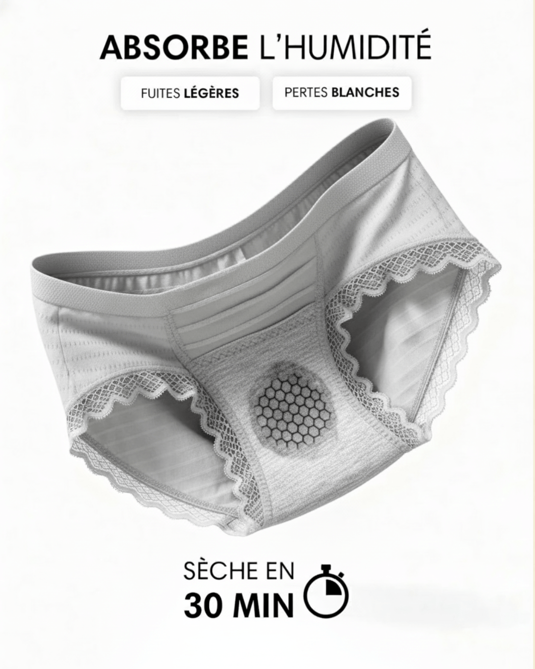 Kit 6 Culottes Femmes Taille M (40-65kg) - Antibactériennes, Anti-fuites, En Graphène Et Dentelle