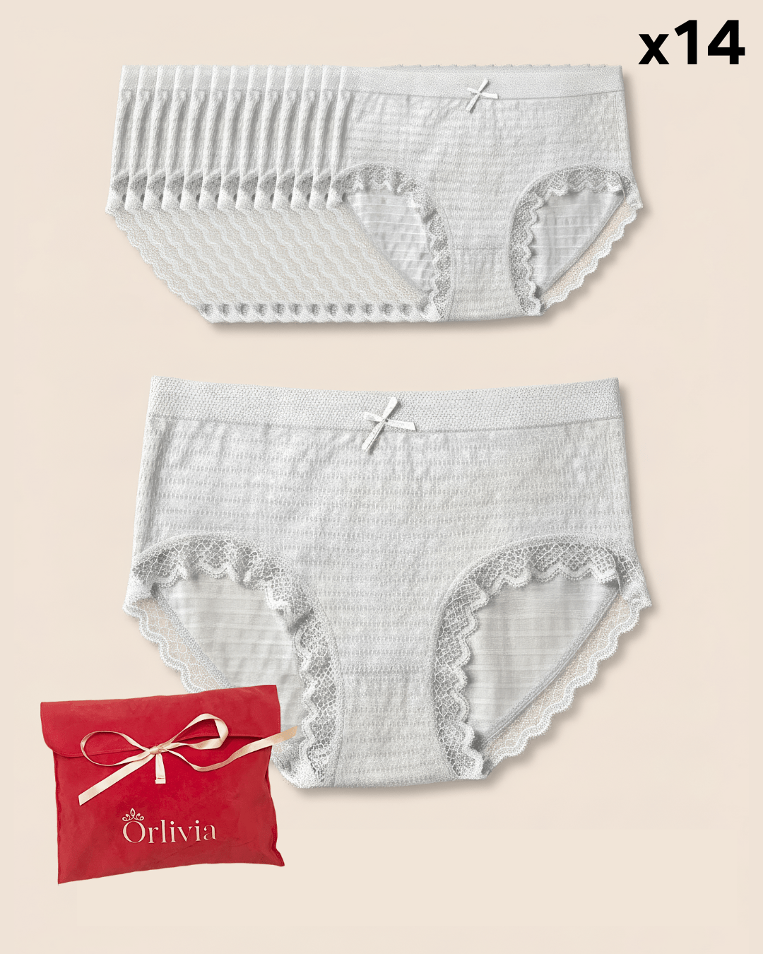 Lot de 14 Culottes Antibactériennes - Gris - XS (34 - 36) Orlivia