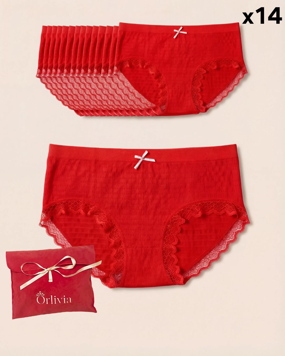 Lot de 14 Culottes Antibactériennes - Rouge - XS (34 - 36) Orlivia
