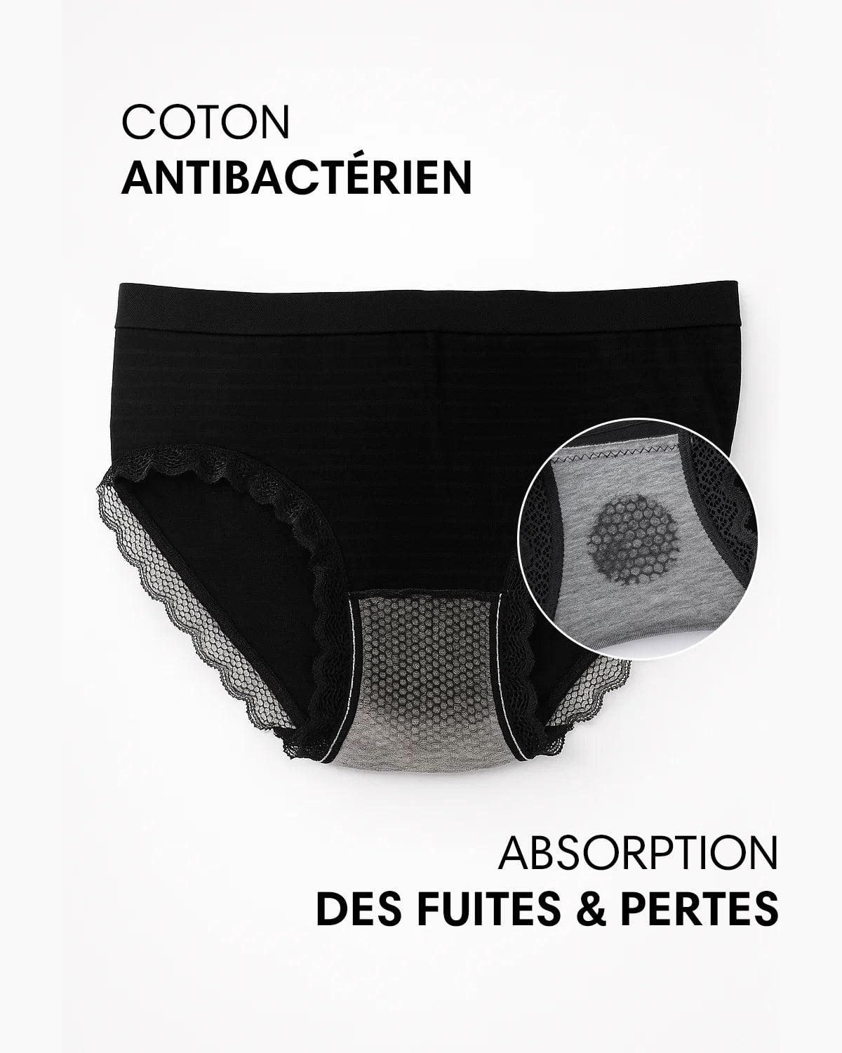 Lot de 7 Culottes Antibactériennes - Noir - XS (34 - 36) Orlivia