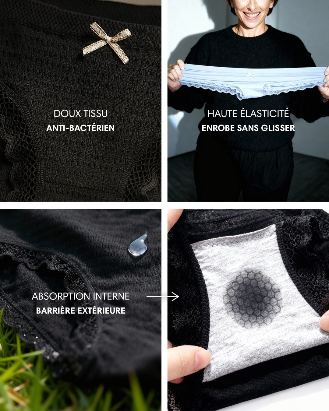 Lot de 7 Culottes Antibactériennes - Noir - XS (34 - 36) Orlivia