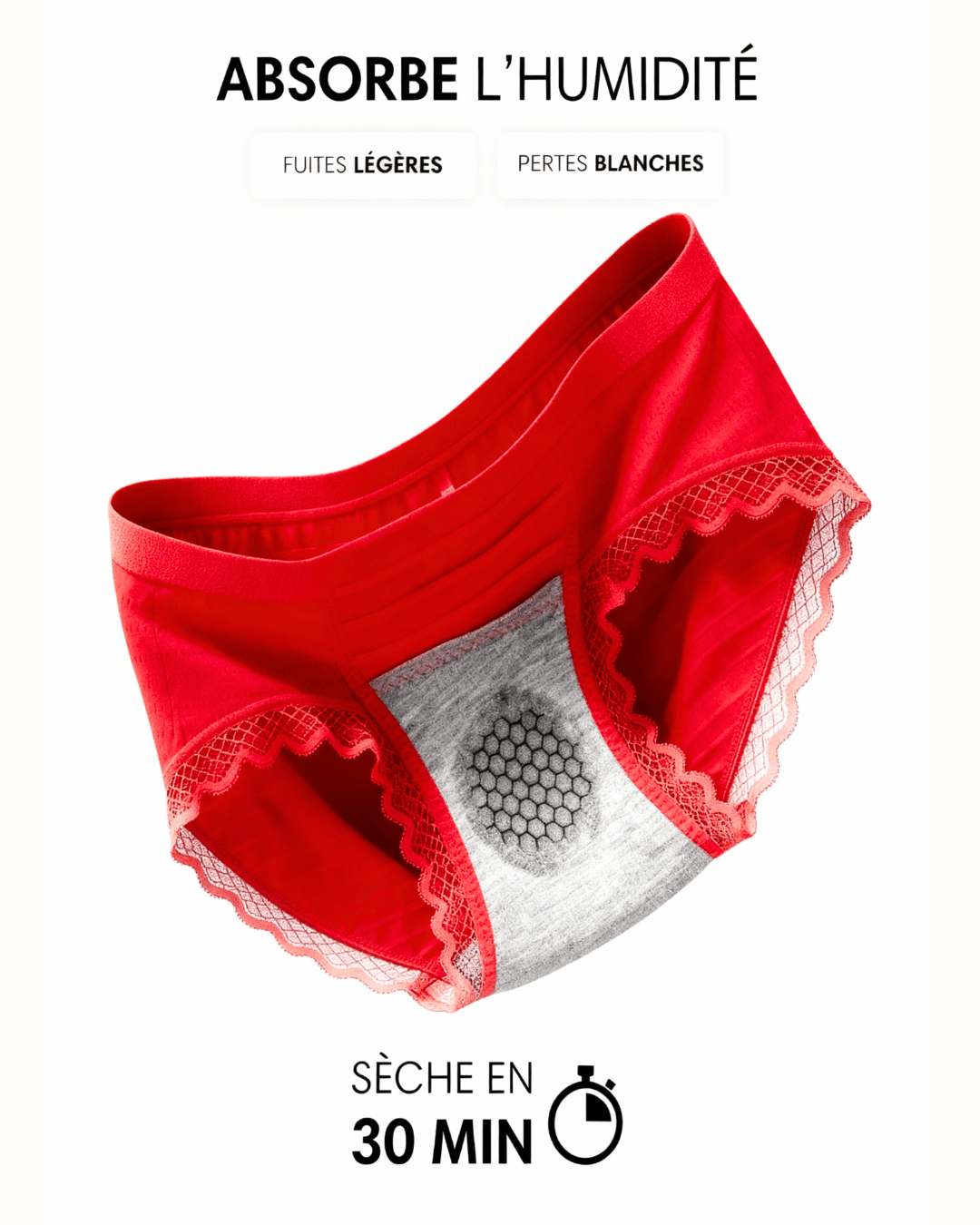 Lot de 7 Culottes Antibactériennes - Rouge - XS (34 - 36) Orlivia