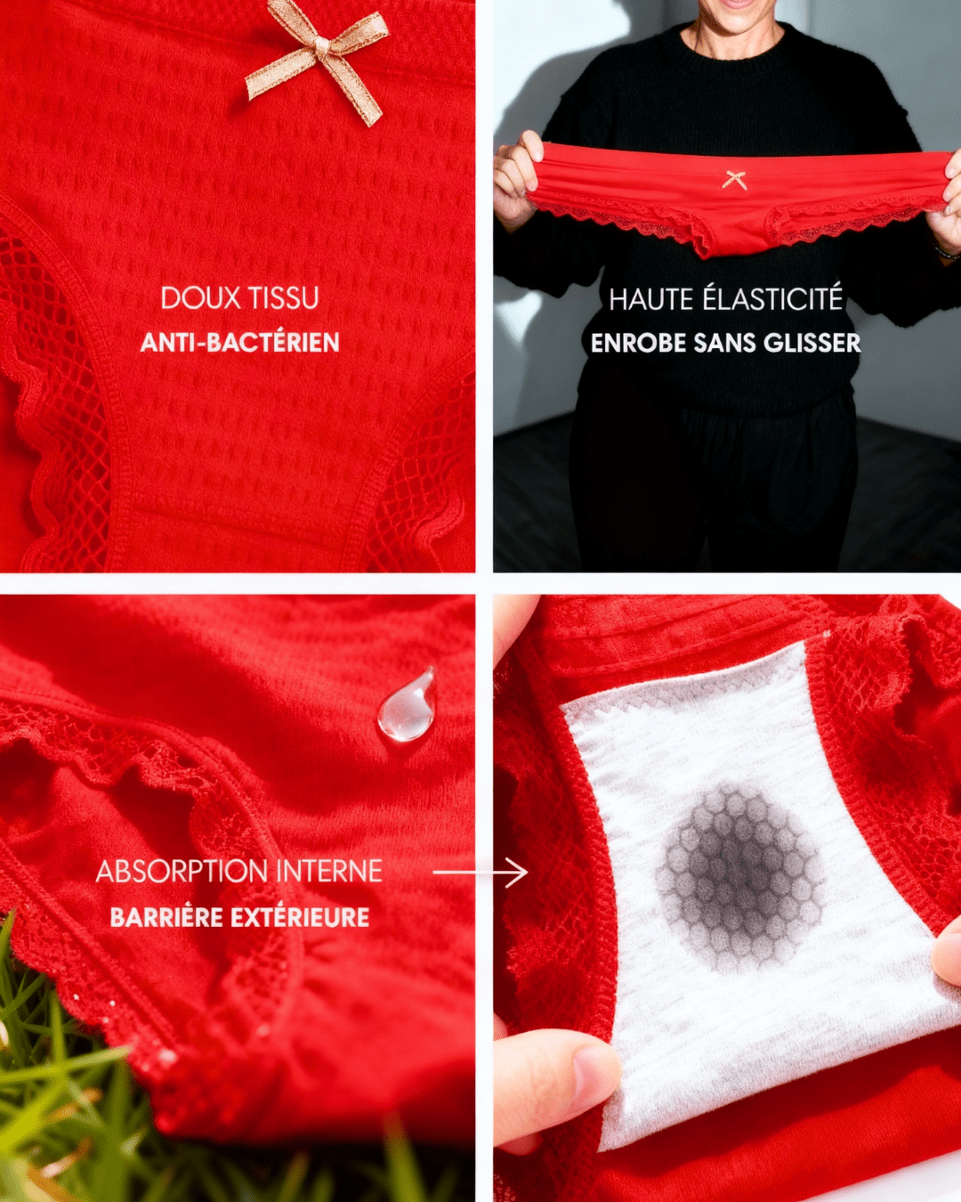 Lot de 7 Culottes Antibactériennes - Rouge - XS (34 - 36) Orlivia